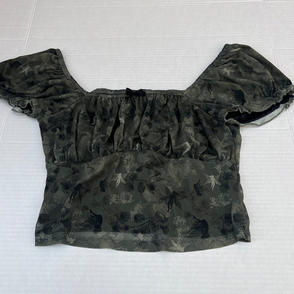 Thorne & Fable Women Milkmaid Crop Top Small Y2K Fairy Print Whimsigoth Romantic